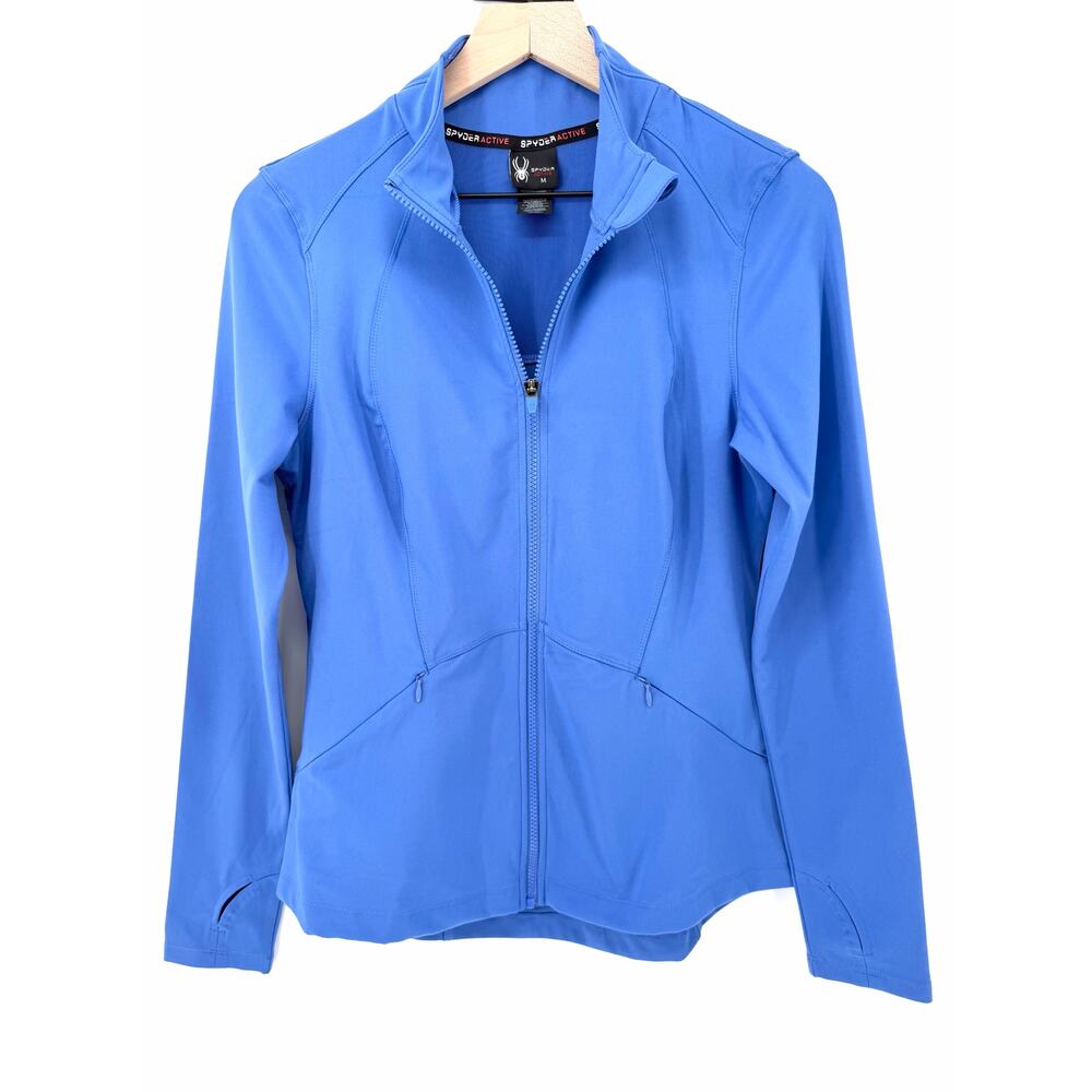 Spyder Active Blue Delphi Full Zip Yoga Running Jacket Thumbholes Women M